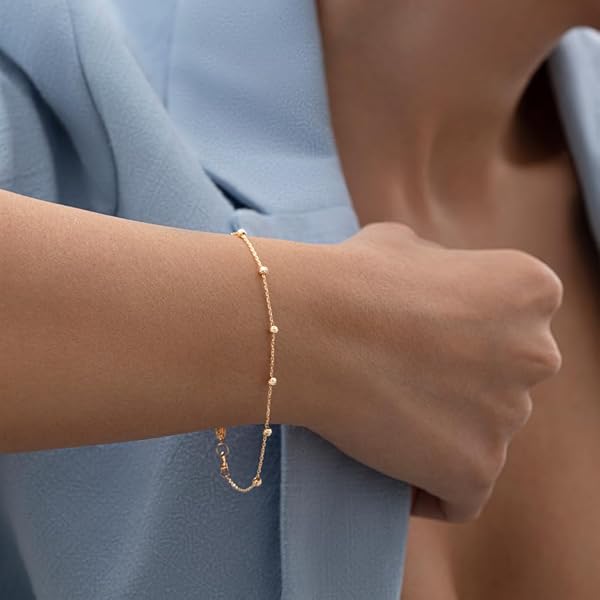 Bracelet Femme – or 18 carats – 0.83 gr – fin avec petites perles en or facettées, bijou léger – Valeur refuge – Idée cadeau – poinçon 750 – Certificat d’authenticité – Salia Gold Paris - Image 3