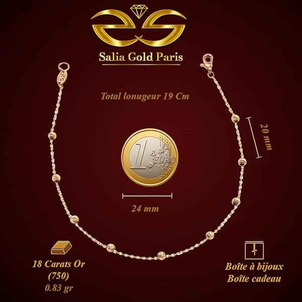 Bracelet Femme – or 18 carats – 0.83 gr – fin avec petites perles en or facettées, bijou léger – Valeur refuge – Idée cadeau – poinçon 750 – Certificat d’authenticité – Salia Gold Paris - Image 4