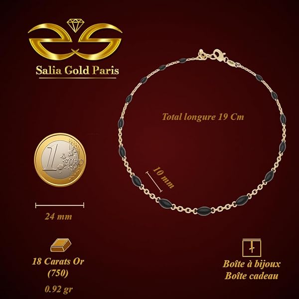 Bracelet Femme – or 18 carats – 0.92 gr – chaîne avec maillons émaillés noirs, élégance raffinée – Valeur refuge – Idée cadeau – poinçon 750 – Certificat d’authenticité – Salia Gold Paris - Image 4