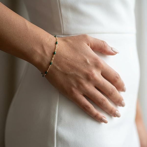 Bracelet Femme – or 18 carats – 0.93 gr – design délicat émaillé gris-vert, élégance raffinée – Valeur refuge – Idée cadeau – poinçon 750 – Certificat d’authenticité – Salia Gold Paris - Image 3