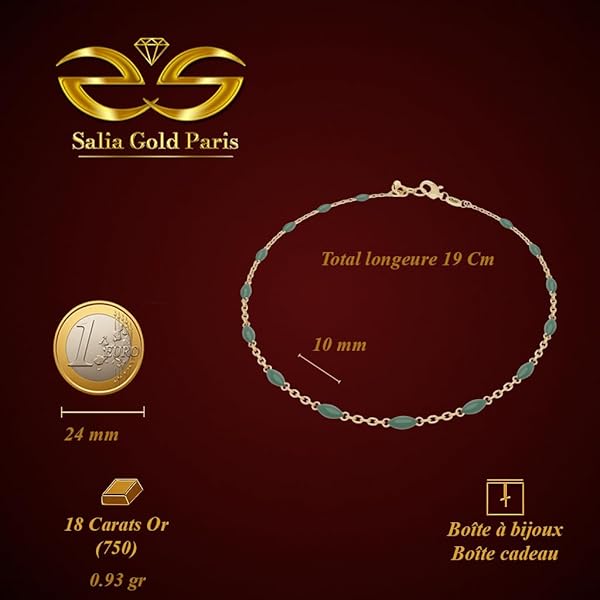 Bracelet Femme – or 18 carats – 0.93 gr – design délicat émaillé gris-vert, élégance raffinée – Valeur refuge – Idée cadeau – poinçon 750 – Certificat d’authenticité – Salia Gold Paris - Image 4