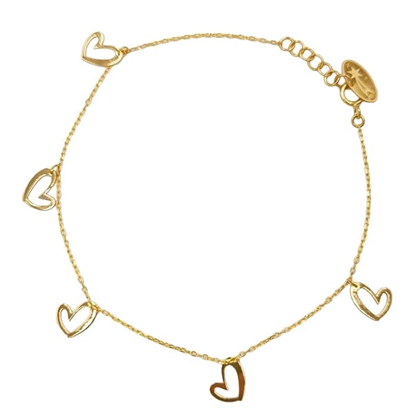 Bracelet Femme – or 18 carats – 1.43 gr – design fin et élégant avec pendentifs cœurs inclinés – Valeur refuge – Idée cadeau – poinçon 750 – Certificat d’authenticité – Salia Gold Paris