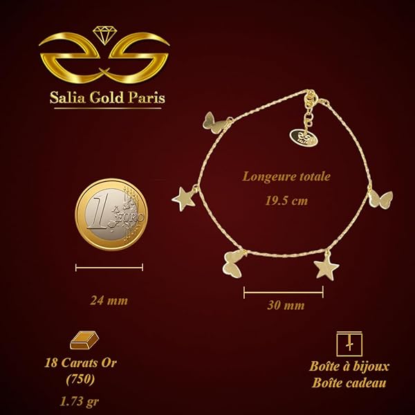 Bracelet Femme – or 18 carats – 1.73 gr – design fin et élégant avec pendentifs papillon & étoile – Valeur refuge – Idée cadeau – poinçon 750 – Certificat d’authenticité – Salia Gold Paris - Image 4
