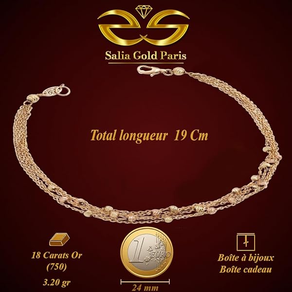 Bracelet Femme – or blanc 18 carats – 3.2 gr – jaune et blanc, multi-chaînes avec perles facettées – Valeur refuge – Idée cadeau – poinçon 750 – Certificat d’authenticité – Salia Gold Paris - Image 4