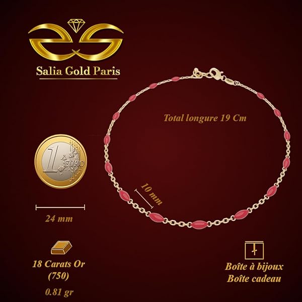 Bracelet en or jaune 18 carats – 0.81 gr – Chaîne délicate avec maillons émaillés rouges – Élégance raffinée – Garantie 5 ans – Salia Gold Paris - Image 4
