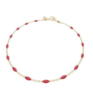 Bracelet en or jaune 18 carats – 0.81 gr – Chaîne délicate avec maillons émaillés rouges – Élégance raffinée – Garantie 5 ans – Salia Gold Paris
