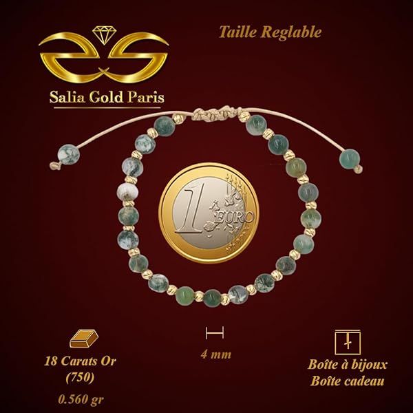 Bracelet – or 18 Carats – 0.56 gr – pierres de jade verte haute qualité, 20 boules or facettées – Valeur refuge – Idée cadeau – 750 – Certificat – Salia Gold Paris - Image 4