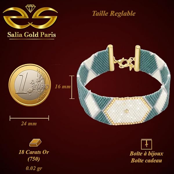Bracelet – or 18 carats – 0.02 gr – bracelet tissé perles Miyuki et gousset or facetté central – Valeur refuge – Cadeau – poinçon 750 – Certificat d’authenticité – Salia Gold Paris - Image 4