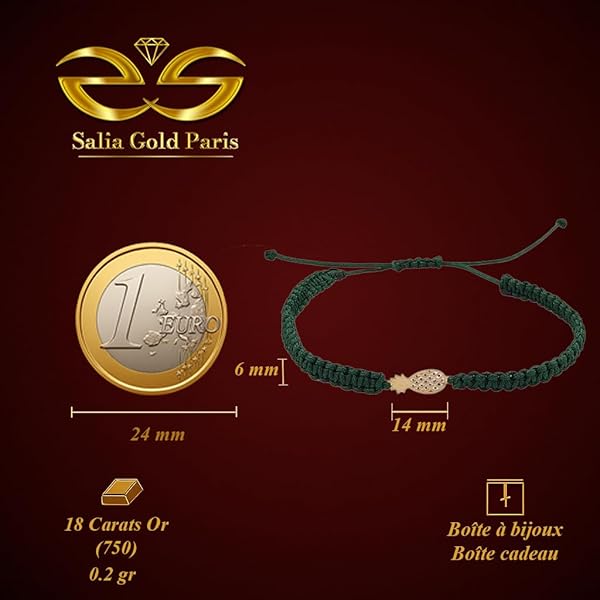 Bracelet – or 18 carats – 0.20 gr – ananas miniature, cordon design fruité – Valeur refuge – Idée cadeau – poinçon 750 – Certificat d’authenticité – Salia Gold Paris - Image 4