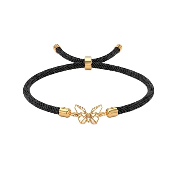 Bracelet – or 18 carats – 0.22 gr – design cordon noir tressé avec papillon délicat – symbole élégant – Valeur refuge – Idée cadeau – poinçon 750 – Certificat d’authenticité – Salia Gold Paris