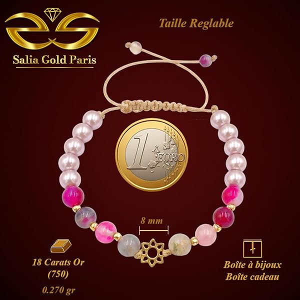 Bracelet – or 18 carats – 0.270 gr – bracelet avec pierres colorées, plaque or fleur et goussets or facettés – Valeur refuge – Cadeau – 750 – Certificat d’authenticité – Salia Gold Paris - Image 4