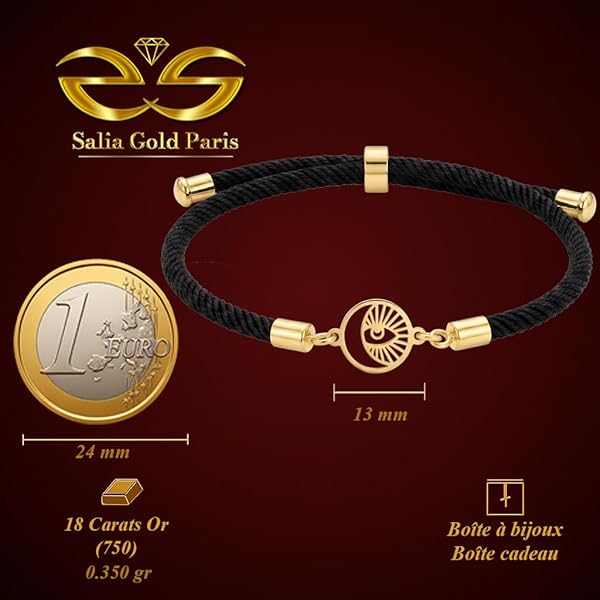 Bracelet – or 18 carats – 0.35 gr – œil et croissant de lune ajouré – Valeur refuge –Personnalise Idée cadeau – poinçon 750 – Certificat d’authenticité – Salia Gold Paris - Image 4