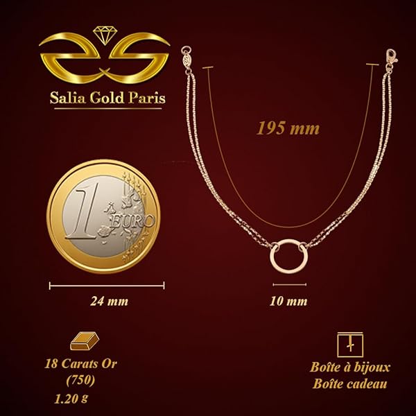 Bracelet – or 18 carats – 1.20 gr – design minimaliste avec cercle central et double chaîne – Valeur refuge – Idée cadeau – poinçon 750 – Certificat d’authenticité – Salia Gold Paris - Image 4