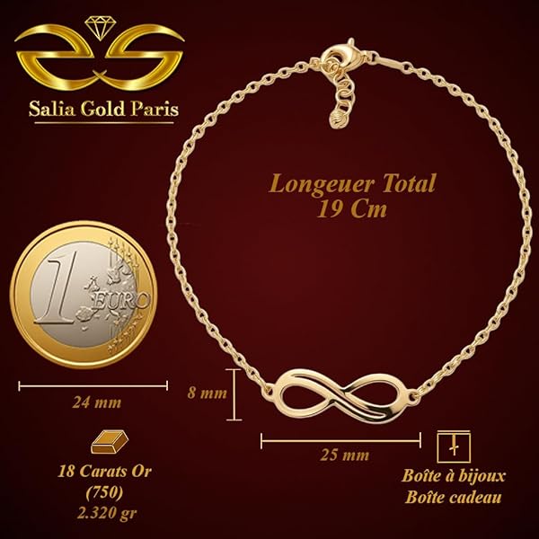 Bracelet – or 18 carats – 2.320 gr – Tres joli plaque infini élégante – Valeur refuge – Idée Cadeau – Poinçon 750 – Certificat d’authenticité – Salia Gold Paris - Image 4