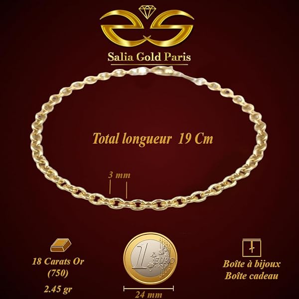 Bracelet – or 18 carats – 2.45 gr – design Noura, maillons ronds 3 mm, élégance – Valeur refuge – Idée cadeau – poinçon 750 – Certificat d’authenticité – Salia Gold Paris - Image 4
