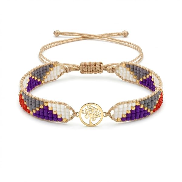 Bracelet – or 18 carats Anneau en Or – 0.35 gr – cordon tressé, perles multicolores, arbre de vie ajouré – Valeur refuge – Idée cadeau – poinçon 750 – Certificat d’authenticité – Salia Gold Paris