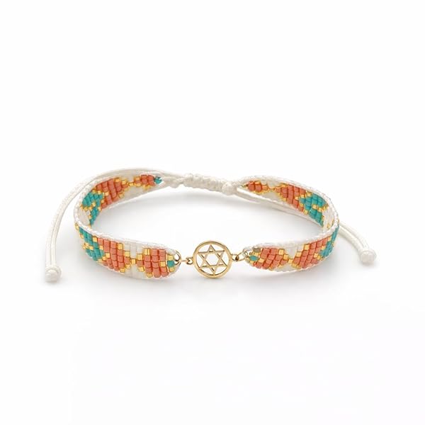 Bracelet – or 18 carats Anneau en Or – 0.40 gr – cordon tressé, perles multicolores, étoile ajourée – Valeur refuge – Idée cadeau – poinçon 750 – Certificat d’authenticité – Salia Gold Paris