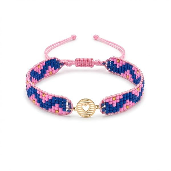 Bracelet – or 18 carats Anneau en Or – 0.45 gr – disque rayé, cœur central avec perles colorées – Valeur refuge – Idée cadeau – poinçon 750 – Certificat d’authenticité – Salia Gold Paris