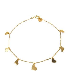 Bracelet or jaune 18 carats 1,30 gr Or 750/1000 – Bracelet fin et élégant avec pendentifs cœurs ronds petits & grands – Salia Gold Paris