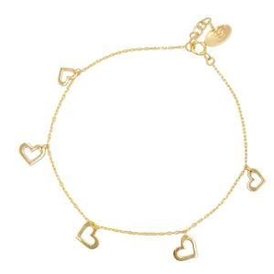 Bracelet or jaune 18 carats 1,35 gr Or 750/1000 – Bracelet fin et élégant avec pendentifs cœurs délicats – Salia Gold Paris