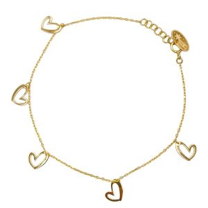Bracelet or jaune 18 carats 1,43 gr Or 750/1000 – Bracelet fin et élégant avec pendentifs cœurs inclinés – Salia Gold Paris