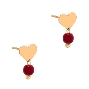 Clous d’oreilles cœur femme en or jaune 18 carats – Design romantique avec perle rouge 0.63 Or 750/1000 sans perle – Idée cadeau élégante – Salia Gold Paris