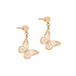 Clous d’oreilles femme or jaune 18 carats – Boucles pendantes papillon ajouré hypoallergéniques - 1.36 gr – Idée cadeau femme originale et élégante – Salia Gold Paris