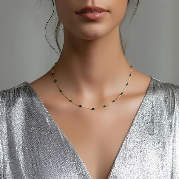 Collier Femme – or 18 carats – 1.55 gr – chaîne émaillée vert-gris, élégance – Valeur refuge – Idée cadeau – poinçon 750 – Certificat d’authenticité – Salia Gold Paris - Image 3