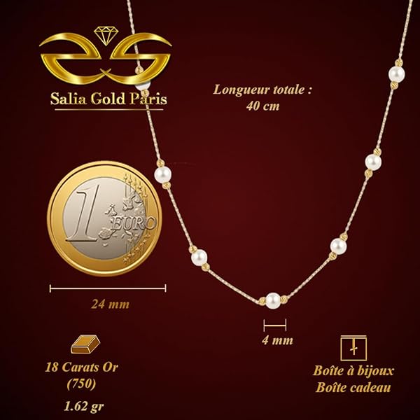 Collier – Or 18 carats – 1.620 gr – Perles blanches éclatantes et boules facettées en or – Valeur refuge – Idée Cadeau – Poinçon 750 – Certificat d’authenticité – Salia Gold Paris - Image 4