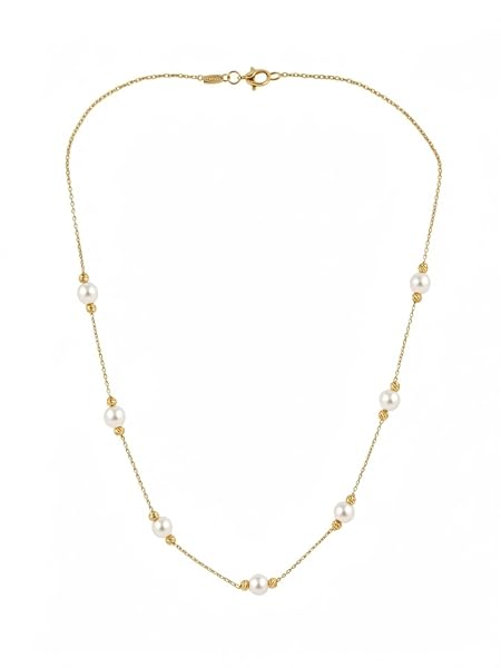 Collier – Or 18 carats – 1.620 gr – Perles blanches éclatantes et boules facettées en or – Valeur refuge – Idée Cadeau – Poinçon 750 – Certificat d’authenticité – Salia Gold Paris