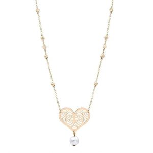 Collier cœur or jaune 18 carats femme – Pendentif motif vague et perle suspendue 2/07 gr Or sans perle– Cadeau romantique raffiné – Salia Gold Paris