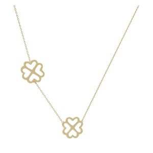 Collier en or jaune 18 carats – 1,69 gr O 750/1000 – deux fleurs quatre pétales en forme de cœur – Élégance intemporelle – Salia Gold Paris