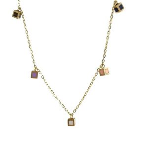 Collier en or jaune 18 carats – 2.61 gr Or 750/1000 – Design avec cubes colorés – Chaîne 40 cm – Élégance contemporaine – Salia Gold Paris