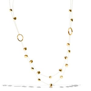 Collier en or jaune 18 carats – Design graine ovale à deux rangs avec perles cubiques – 3.85 gr Or 750/1000 Élégance moderne – Salia Gold Paris