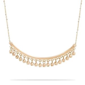 Collier femme or jaune 18 carats – Design croissant avec boules suspendues scintillantes - 2.85 gr Or 750/1000 – Élégance dansante et raffinement – Salia Gold Paris