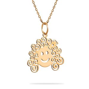 Collier fille or jaune 18 carats – Pendentif visage bouclé joyeux – 1.78 gr Or 750/1000_Cadeau original pour enfant ou adolescente – Salia Gold Paris