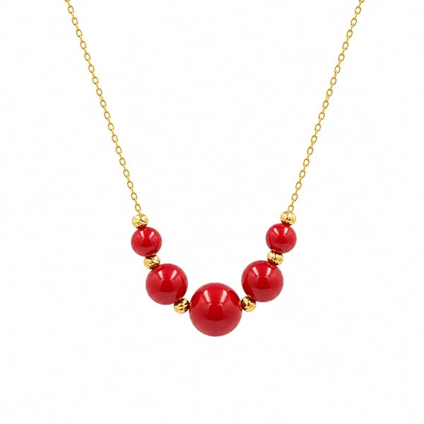 Collier – or 18 carats – 1.35 gr – Perles corail rouge brillant et boules d’or facettées – Valeur refuge – Idée Cadeau – Poinçon 750 – Certificat d’authenticité – Salia Gold Paris