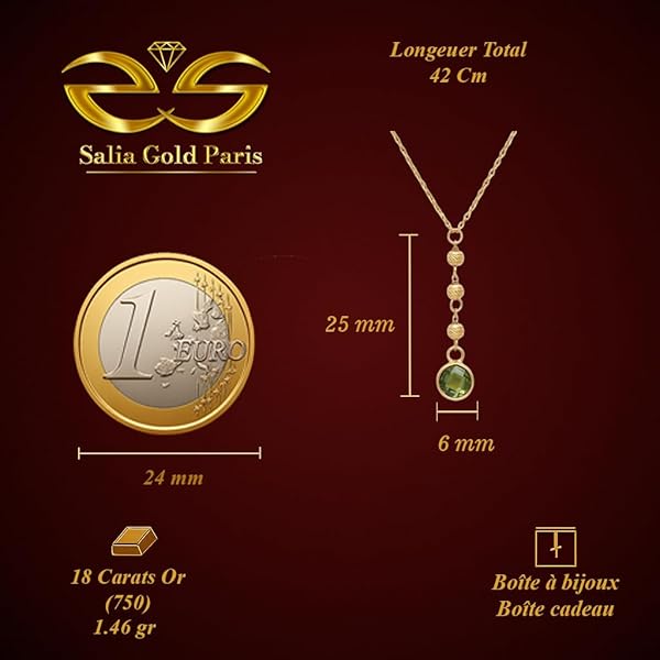Collier – or 18 carats – 1.46 gr – pendentif boules facettées avec pierre verte – Valeur refuge – Cadeau – 750 – Certificat d’authenticité – Salia Gold Paris - Image 4