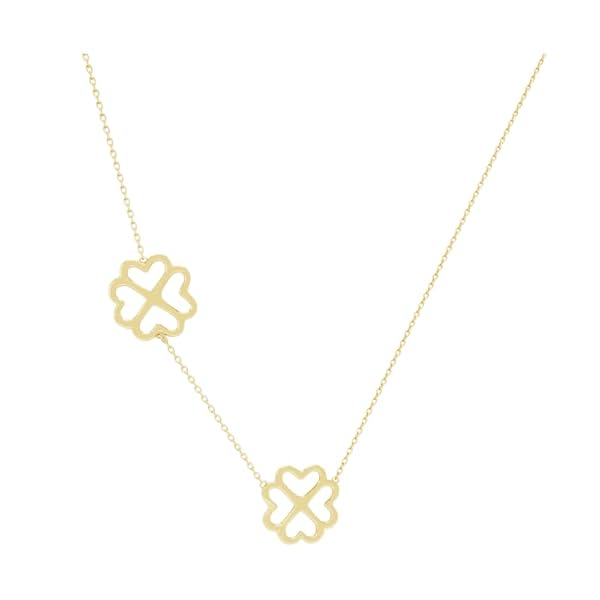 Collier – or 18 carats – 1.69 gr – deux fleurs quatre pétales en forme de cœur, élégance – Valeur refuge – Idée cadeau – poinçon 750 – Certificat d’authenticité – Salia Gold Paris