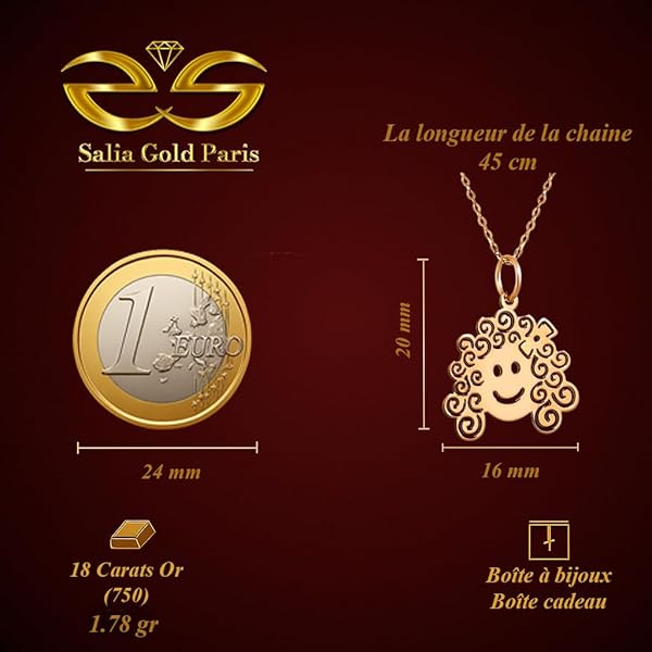 Collier – or 18 carats – 1.78 gr – design fille visage bouclé joyeux – touche d’élégance au quotidien – Valeur refuge – Idée cadeau – poinçon 750 – Certificat d’authenticité – Salia Gold Paris - Image 4