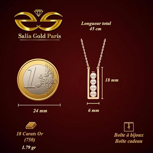 Collier – or 18 carats – 1.79 gr – Design vertical avec 4 perles blanches – charme naturel au quotidien – Valeur refuge – Idée cadeau – poinçon 750 – Certificat d’authenticité – Salia Gold Paris - Image 4