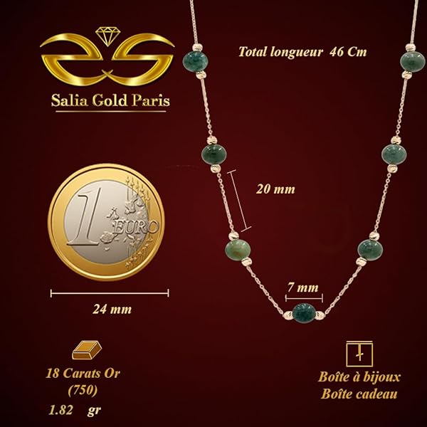 Collier – or 18 carats – 1.82 gr – design Pierres vertes naturelles et perles dorées – symbole élégant – Valeur refuge – Idée cadeau – poinçon 750 – Certificat d’authenticité – Salia Gold Paris - Image 4