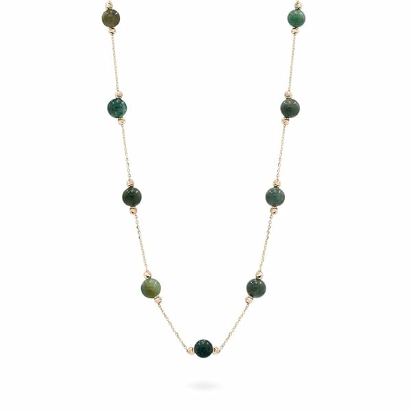 Collier – or 18 carats – 1.82 gr – design Pierres vertes naturelles et perles dorées – symbole élégant – Valeur refuge – Idée cadeau – poinçon 750 – Certificat d’authenticité – Salia Gold Paris