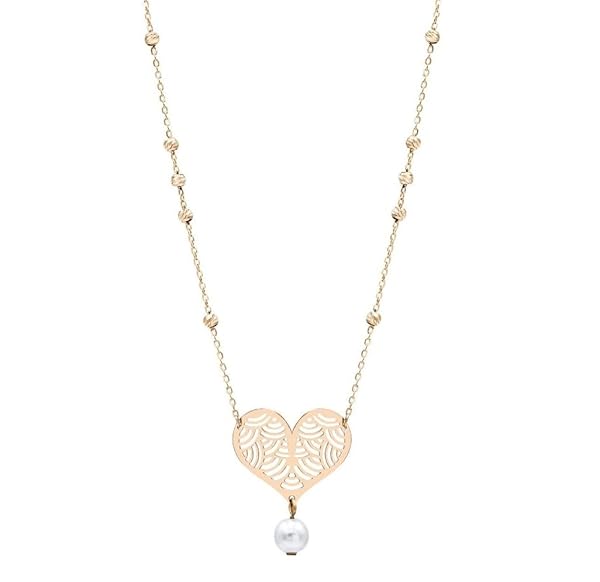 Collier – or 18 carats – 2.07 gr – design cœur motif vague et perle suspendue – symbole élégant – Valeur refuge – Idée cadeau – poinçon 750 – Certificat d’authenticité – Salia Gold Paris