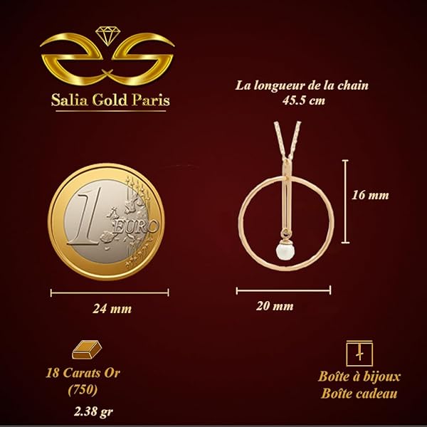 Collier – or 18 carats – 2.38 gr – design Cercle moderne avec perle suspendue – symbole élégant – Valeur refuge – Idée cadeau – poinçon 750 – Certificat d’authenticité – Salia Gold Paris - Image 4