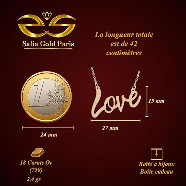 Collier – or 18 carats – 2.4 gr – design LOVE, motif romantique et gravé – symbole élégant – Valeur refuge – Idée cadeau – poinçon 750 – Certificat d’authenticité – Salia Gold Paris - Image 4