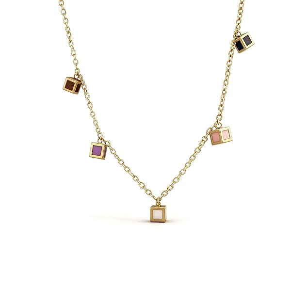 Collier – or 18 carats – 2.61 gr – avec cubes colorés, chaîne 40 cm, élégance contemporaine – Valeur refuge – Idée cadeau – poinçon 750 – Certificat d’authenticité – Salia Gold Paris