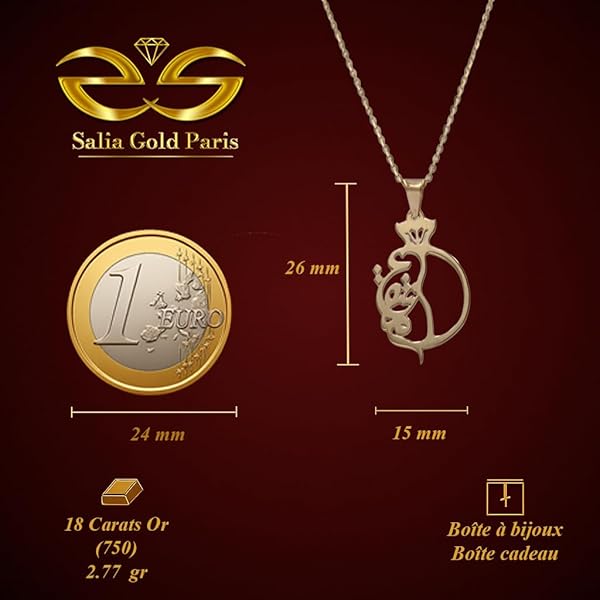 Collier – or 18 carats – 2.77 gr – design calligraphique oriental ajouré avec couronne – symbole élégant – Valeur refuge – Idée cadeau – poinçon 750 – Certificat d’authenticité – Salia Gold Paris - Image 4