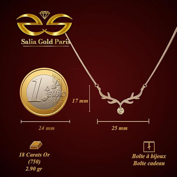 Collier – or 18 carats – 2.90 gr – bois de cerf avec perle en or facettée, élégance – Valeur refuge – Idée cadeau – poinçon 750 – Certificat d’authenticité – Salia Gold Paris - Image 3