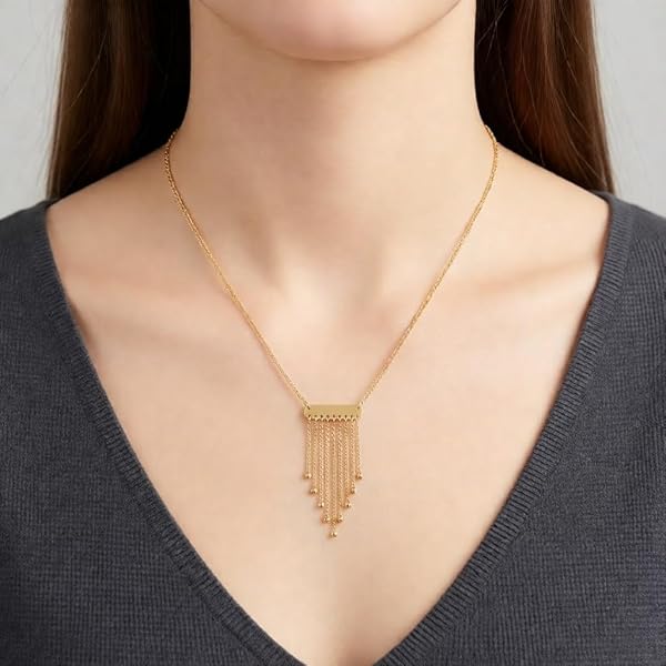 Collier – or 18 carats – 3.73 gr – rectangulaire avec chaînes pendantes avec perles en or facettées, élégance – Valeur refuge – Idée cadeau – poinçon 750 – Certificat d’authenticité – Salia Gold Paris - Image 3